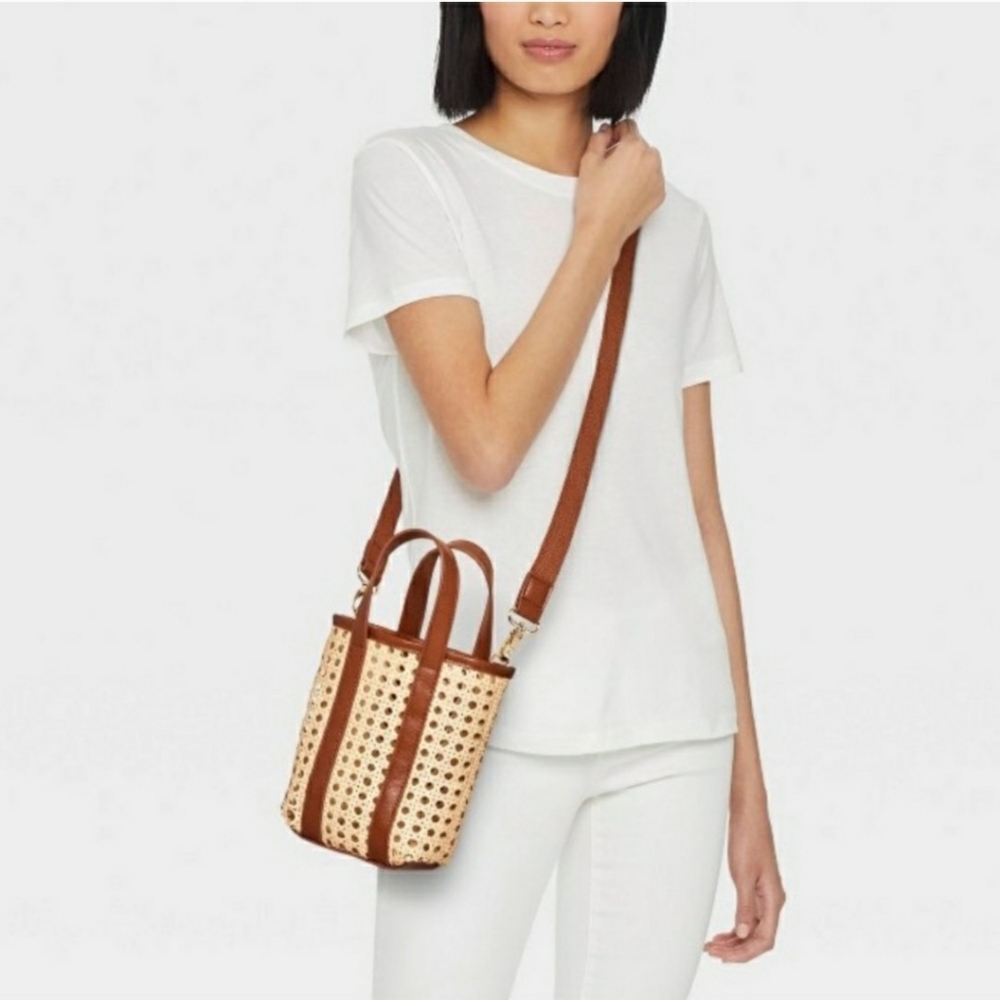 Brown and Tan Woven Mini Tote Bag - Picture 5 of 9
